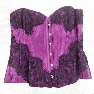 NEW ADORE ME Purple Corset Black Lace Top LARGE 2XL XXL Slimming Curvy Lingerie